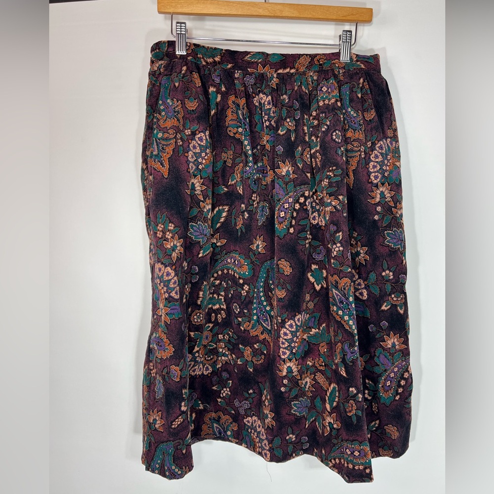 Vintage Cotton Corduroy Multicolor Paisley A-Line Skirt